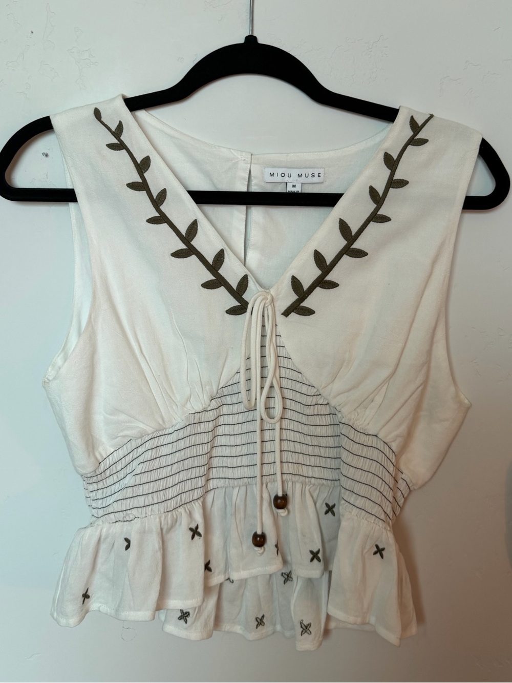 White Embroidered V-Neck Sleeveless Top